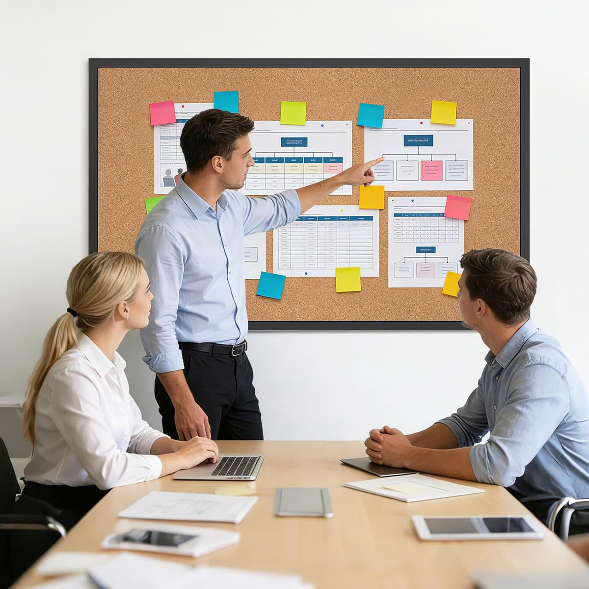 Forlogic Cork Board Bulletin Board with Black Wood Frame， 32 x 48 Large Corkboard Pin Board for Wall,Office,Home and School
