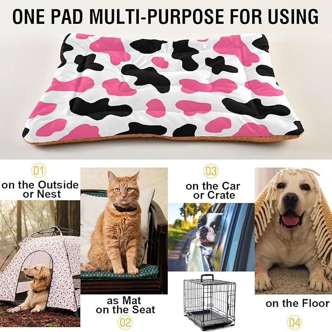 Pet Bed Pink Milk Cow Print Dog Bed Mat Absorbing Non Slip Pad Pet Sleeping Mat for Small, Medium, and Large Dogs Puppy Cat 36 in x 24 in