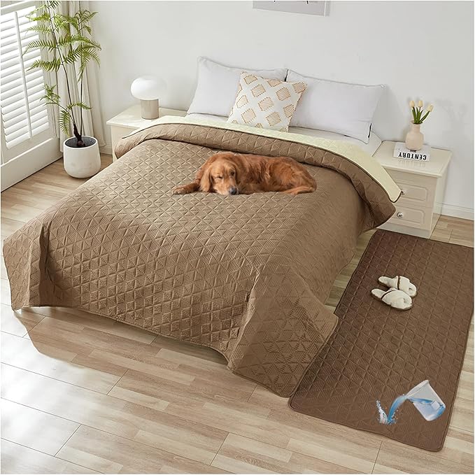 Waterproof Dog Bed Cover Pet Blanket, Soft Pet Couch Covers for Sofa Washable, Bed Couch Sofa Furniture Protector for Puppy Cat Kids (Khaki,75 * 180 CM)