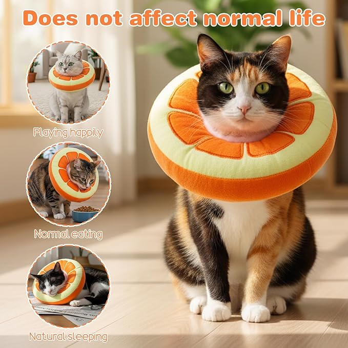 Kitten Cute Recovery Collar Soft Cat Cone Collar After Surgery to Stop Licking Adjustable Lightweight Elizabethan Neck Collar for Small Medium Large Cats Puppies Wound Healing, Orange