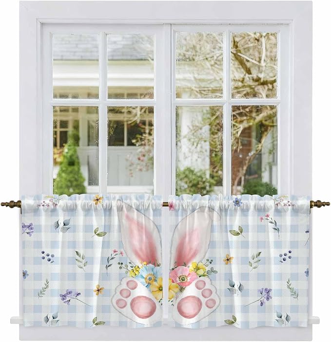 Easter Kitchen Tier Curtains 36 Inch Long 2 Panel Set, Rod Pocket Half Window