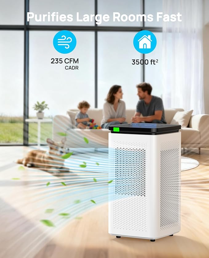 Air Purifiers for Home Large Rooms up to 3500 Ft², H13 True HEPA 0.1 Micron 99.97% Filtration with Carbon Filter, 235 CFM CADR, Removes Allergens, Pet Odor, Smoke, VOCs, 30dB Sleep Mode, PM2.5 Display