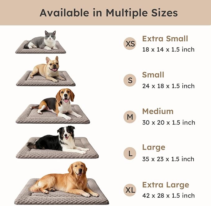 Dog Bed Mat, Dual-Sided Dog Crate Bed Mat - Ultra Soft & Machine Washable Kennel Pad for Small Dogs, All-Season Comfort Pet Bed for Crates, Travel, and Home, Light Brown, 24 x 16 Inch