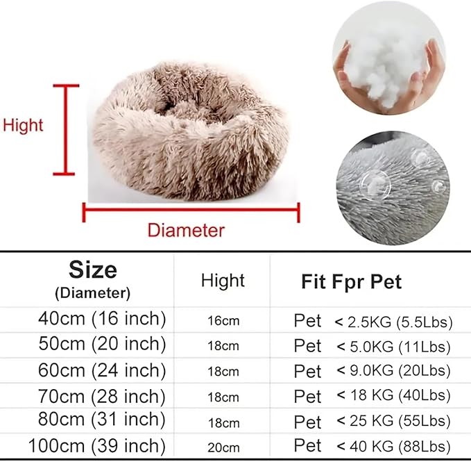 Calming Dog Bed for Small Dogs, Calming Donut Cuddler Pet Bed Anti Anxiety Round Dog Bed Fluffy Plush Faux Fur Cat Bed,Khaki,19.7IN