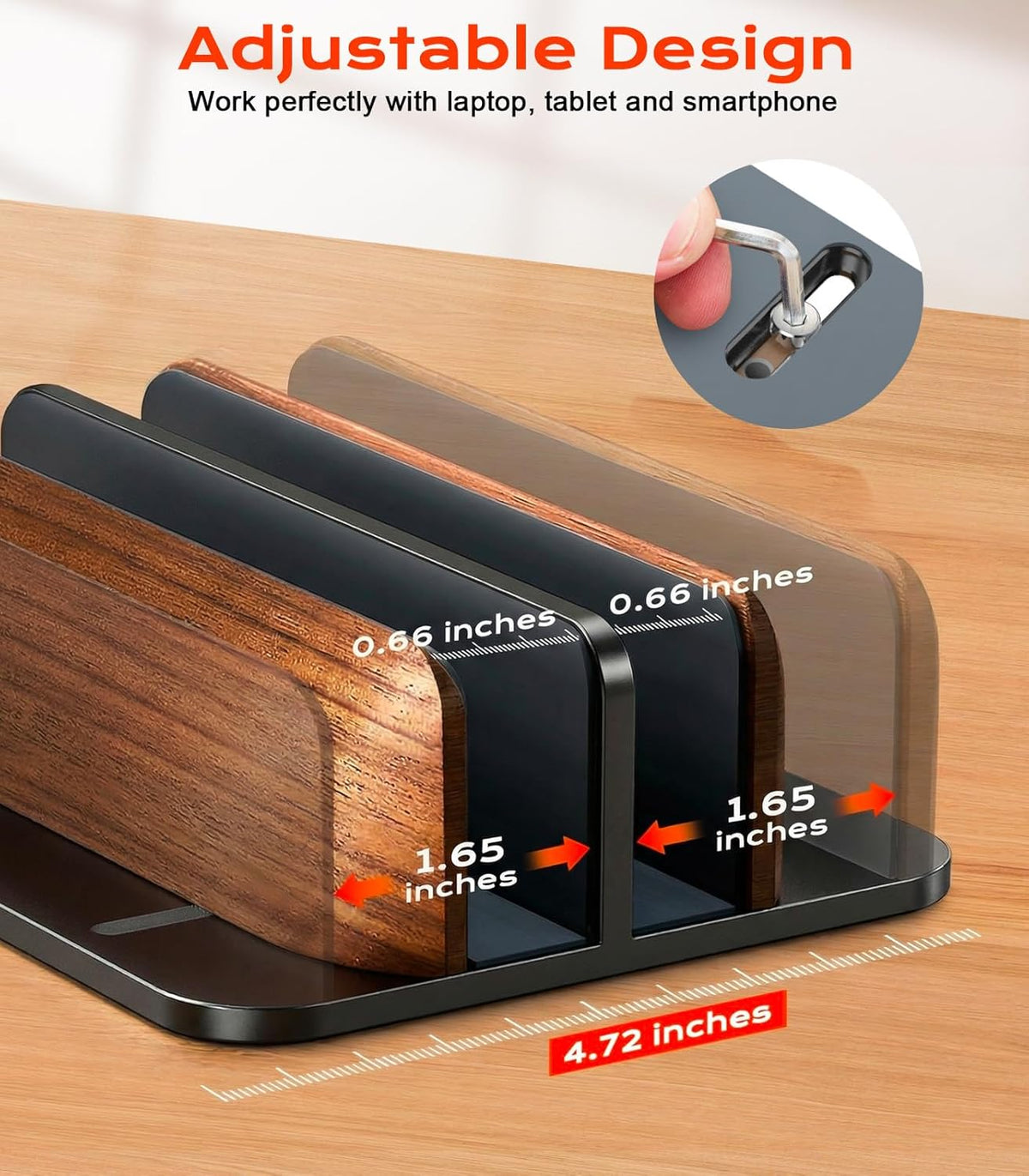 JCZT Vertical Laptop Stand, Walnut Dual Laptop Holder, Black