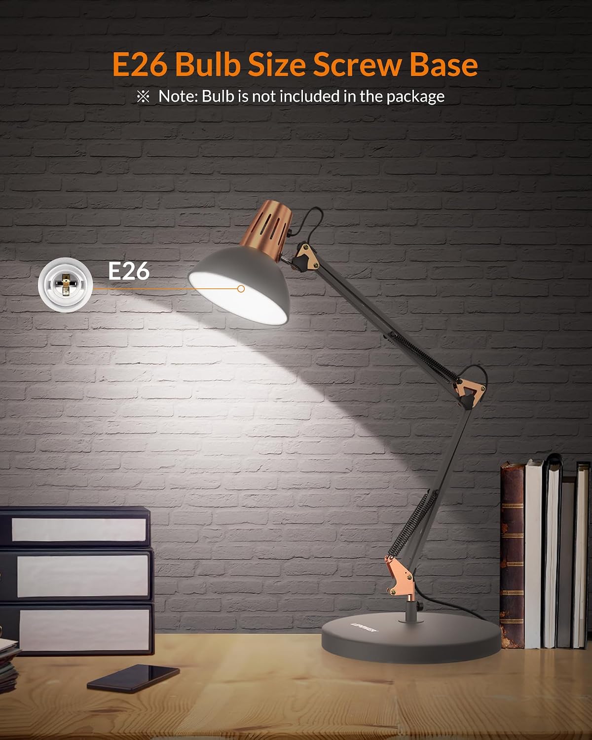 LEPOWER Metal Adjustable Desk Lamp with Clamp, Swing Arm for Home Office
