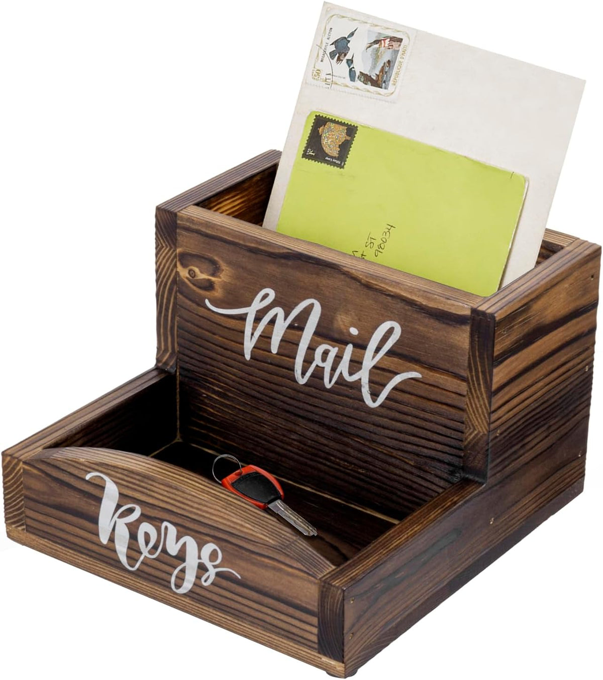 MyGift Burnt Wood Entryway Mail Organizer with Key Storage Tray