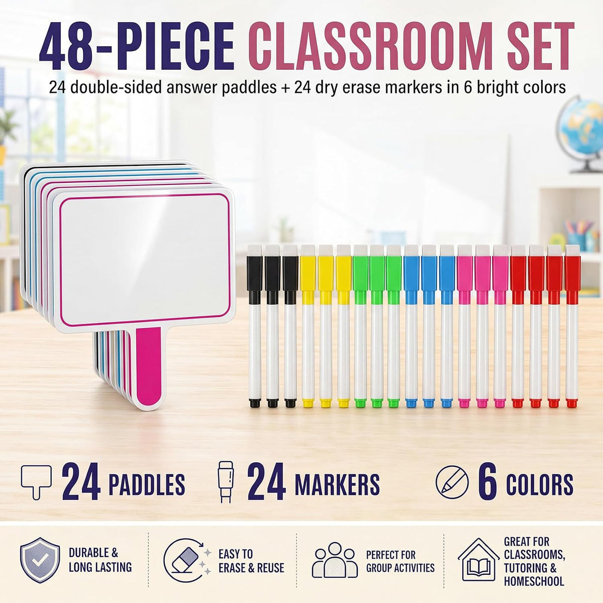 Henoyso 48 Pcs 8 x 10 Inch Dry Erase Answer Paddles, Classic