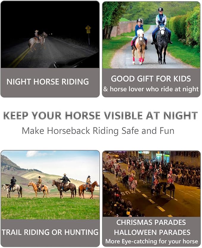 LED Horse Breastplate Collar - 7 Colors in 1 Light Up Horse Tack, USB Rechargeable - Added Visibility & Safety for Night Riding