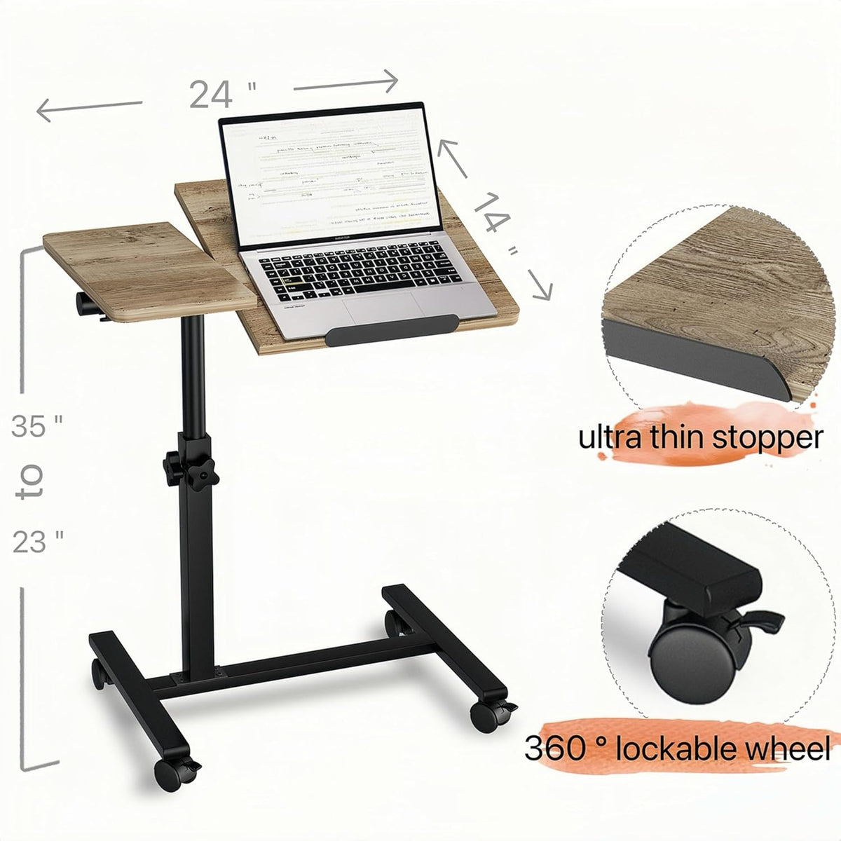 Beside Desk Overbed Table with Wheels Adjustable Height Over Bed Table Rolling Hospital Laptop Stand for Couch Tray Table Bed Sofa Side Table Computer Workstations-Coffee