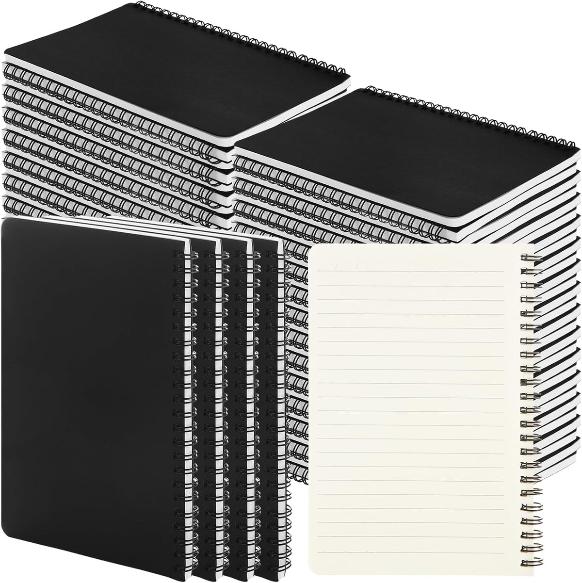 MIVIDE 48 Pack A5 Spiral Notebooks, Black Ruled Notebooks Bulk, 8 x 5.9 Inch 120 Pages Spiral Lined Notebook Journal, Lined Travel Bulk Writing Paper Notebook for School Business Office Supplies