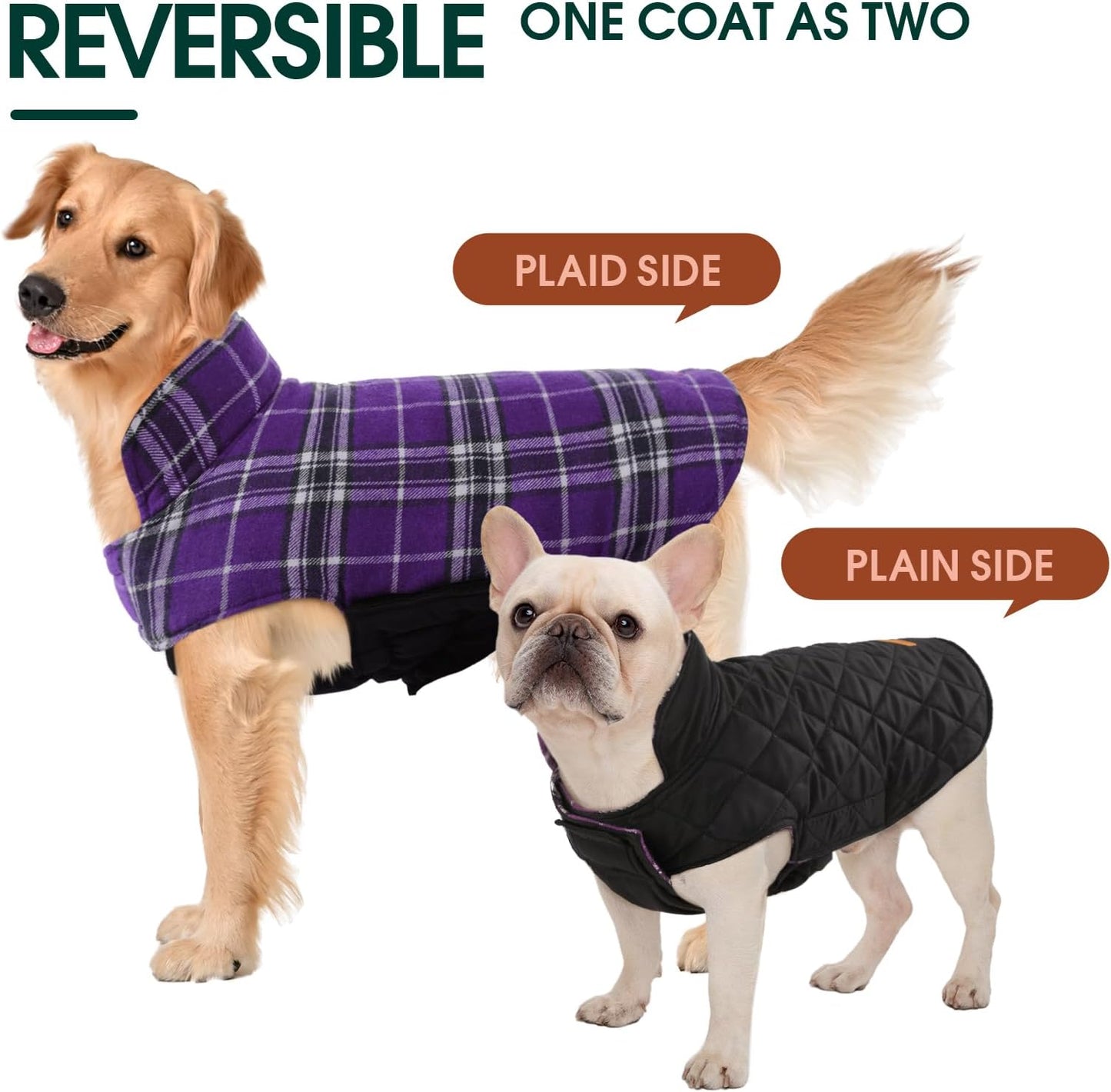 Kuoser Warm Dog Coat, Waterproof Dog Jacket for Extra Large Dogs, Adjustable Durable XXXL Doggie Winter Coat Reversible Puppy Cold Weather Apparel for Large Breed, Purple 3XL