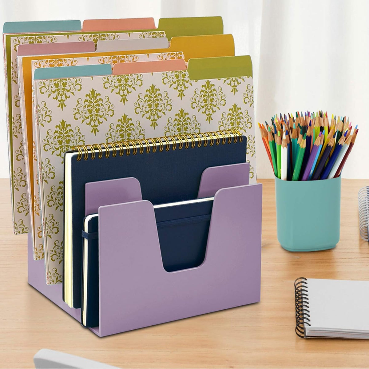 Acrimet 5 Section Incline File Sorter Organizer, Desktop Mail Holder Purple
