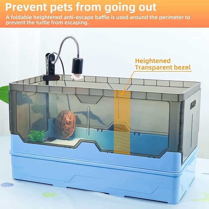Turtle Habitat Tank Kit– Fresh Filtration, Waterplay Fun, Diverse Living, Heat Lamp, Water Pump and Convenient Water Changes in Tanks Habitat Kits Turtle cage Blue,Large