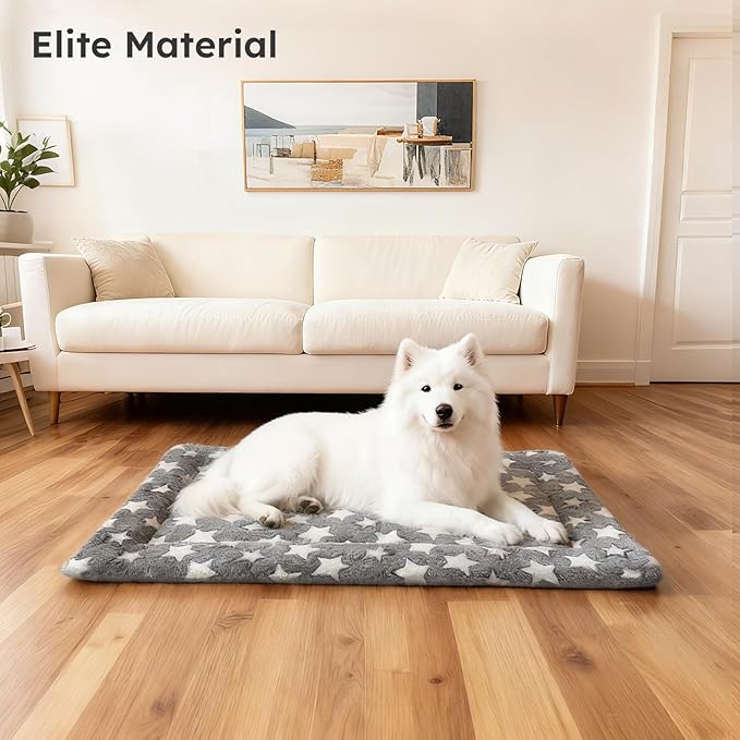 Dog Bed Mat, Dual-Sided Dog Crate Bed Mat - Ultra Soft & Machine Washable Kennel Pad for Medium Dogs, All-Season Comfort Pet Bed for Crates, Travel, and Home, Star Gray, 30 x 18 Inch