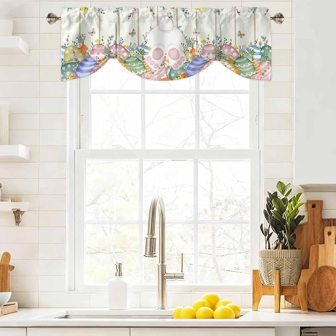 Easter Tie Up Valance Curtains for Windows, Kitchen Curtains Window Shades