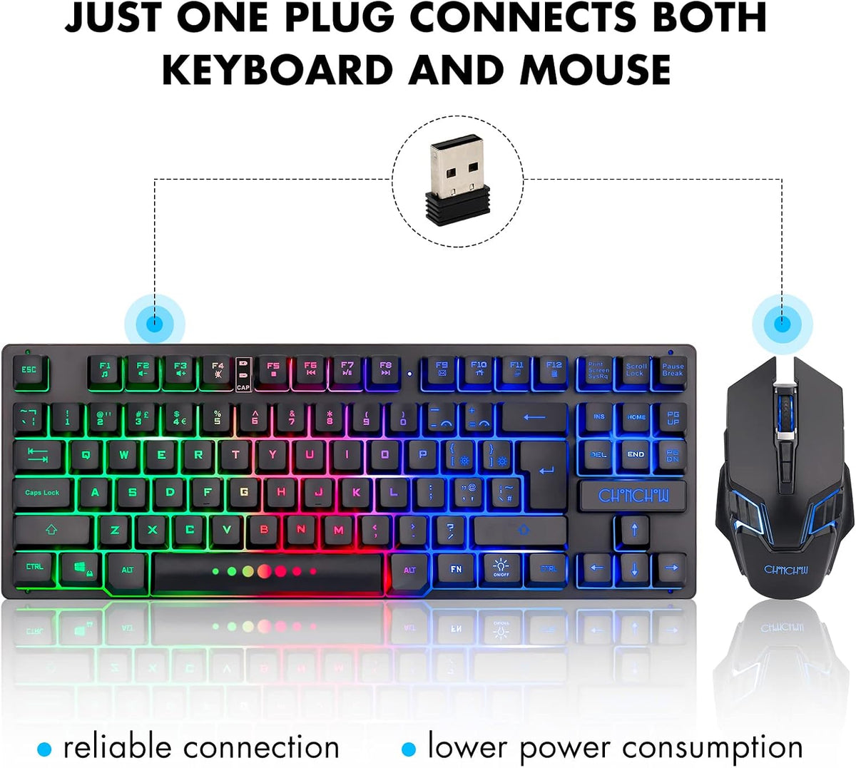 Gaming Wireless TKL Keyboard Mouse Rechargeable CHONCHOW G112