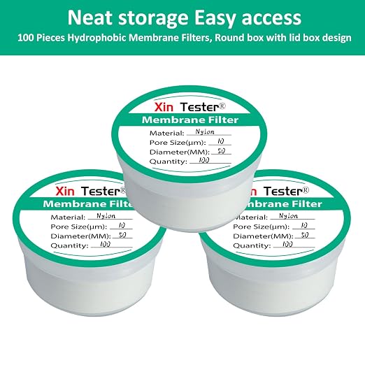 Xin Tester 100 Pieces Nylon Disc Membrane Filters, 50 mm Diameter, 10µm Pore