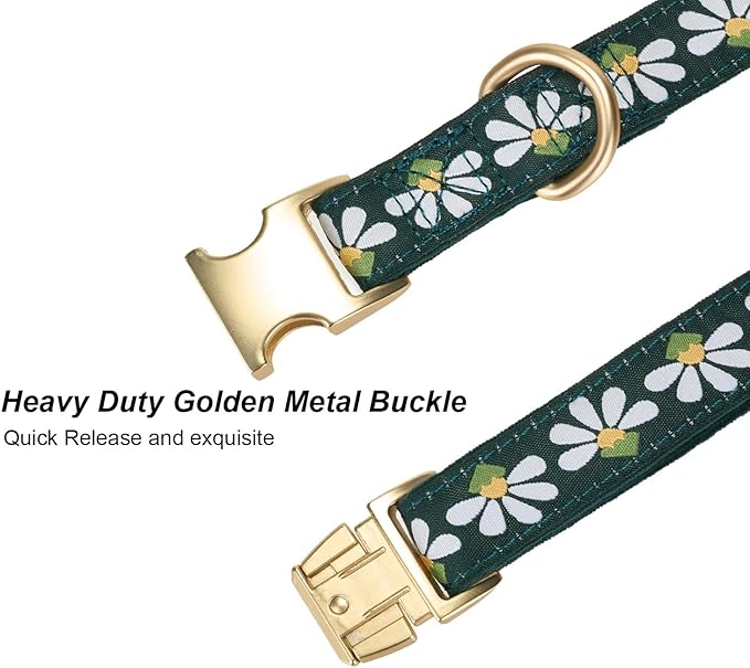 Woven Dog Collar with Metal Buckle Adjustable Jacquard Retro Dog Collars for Small Medium Large Dogs(Green,S)
