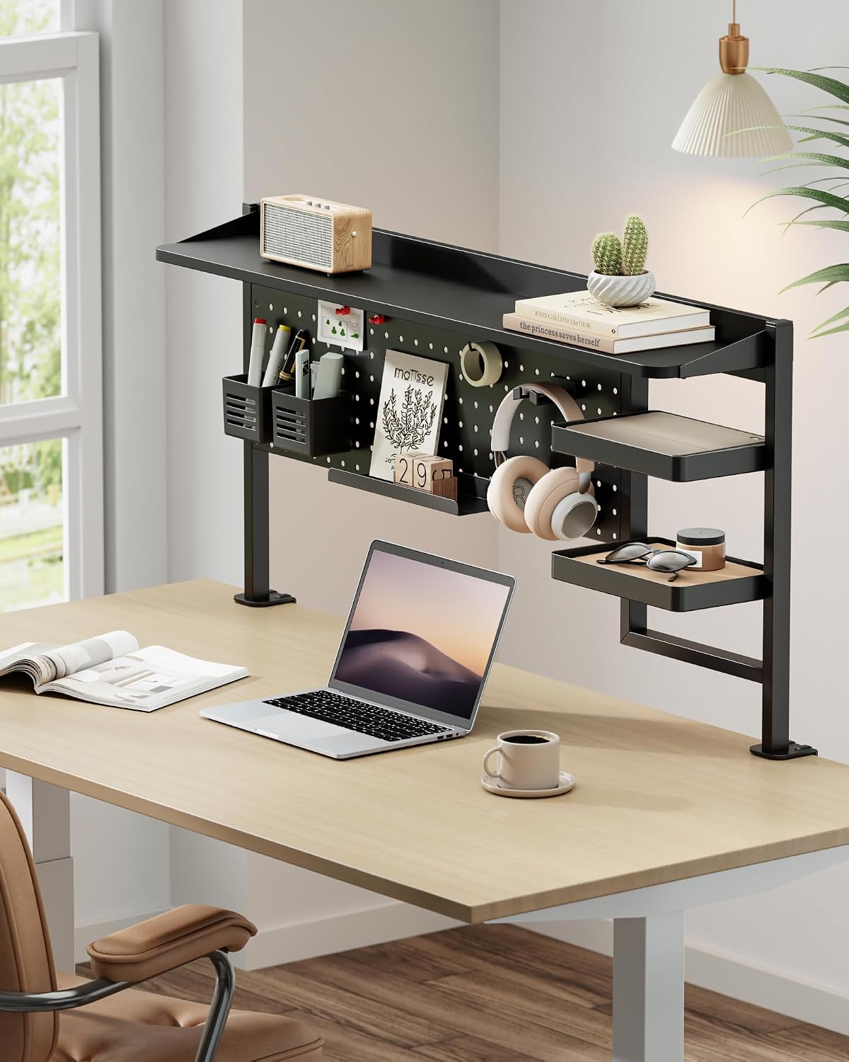 PEGZONE Clamp on Desk Shelf, 44" Desktop Shelving System, Black