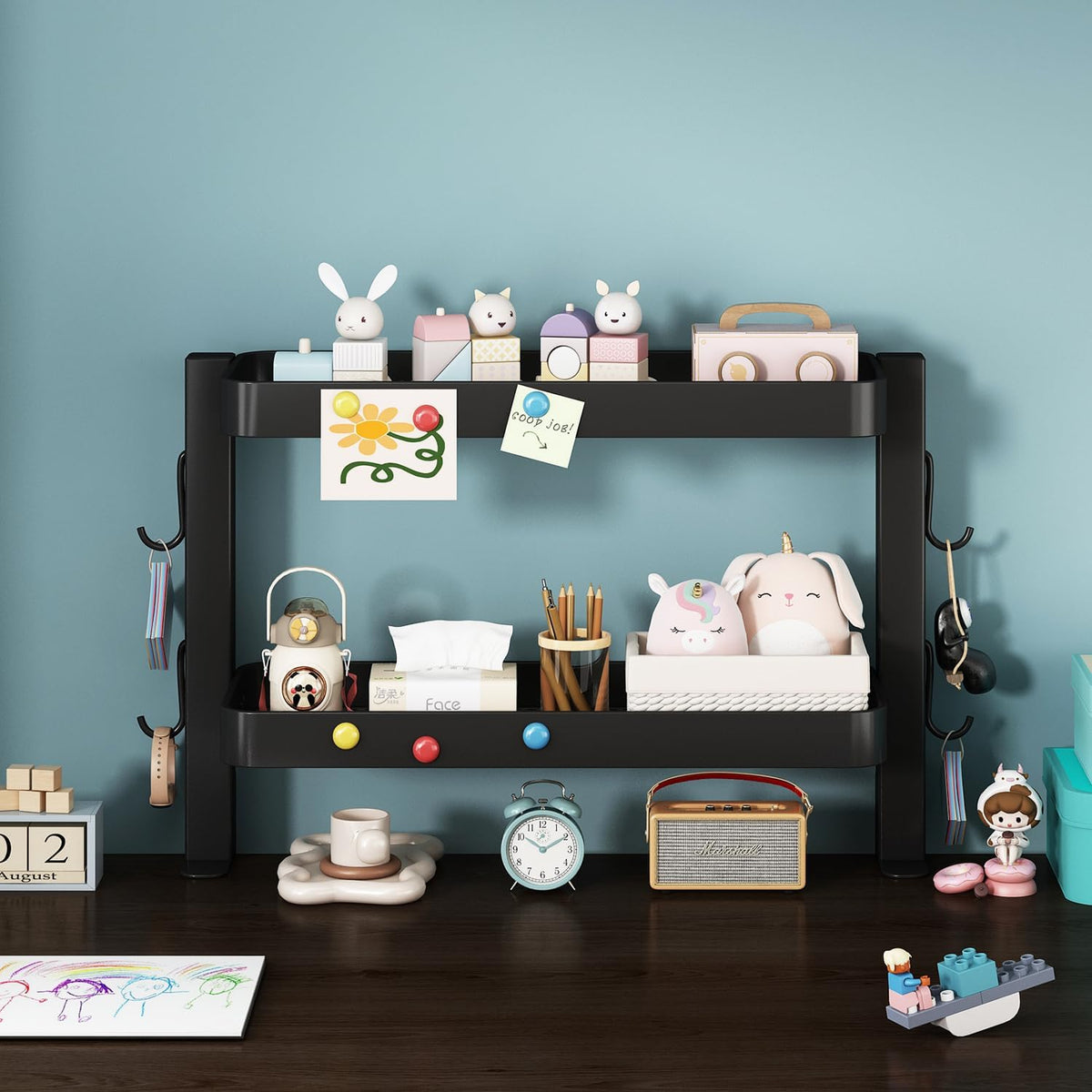 Clamp-On Desk Shelf Organizer, 2-Tier Metal Side Desktop Shelves