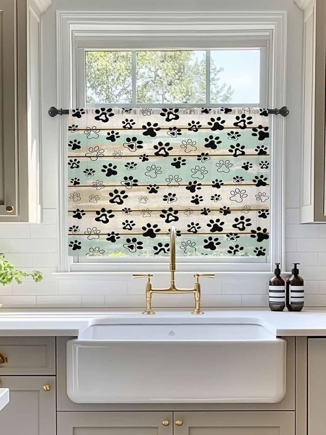 Sheer Curtains 54 Inch Length, Sage Green Beige Farmhouse Semi Sheer Curtains