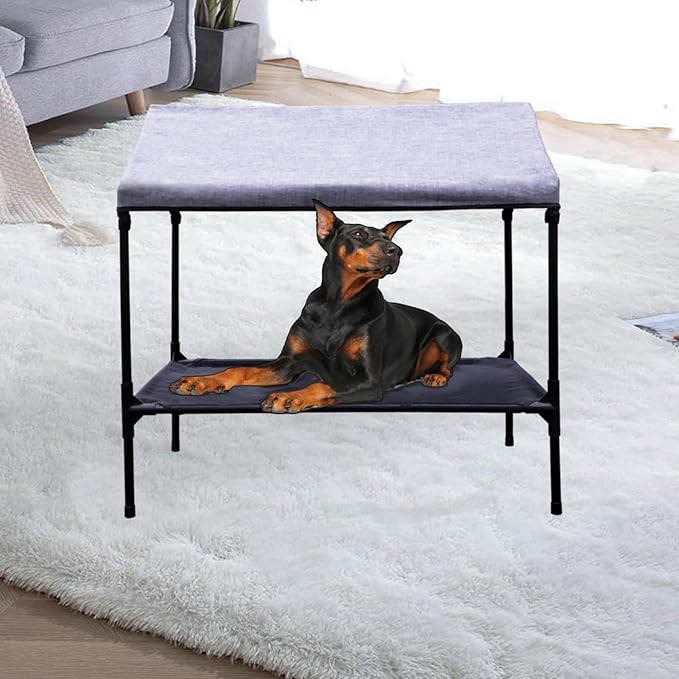 Elevated Dog Bed with Canopy, Outdoor Dog Bed with Removable Shade Tent for Small Medium Dogs, Breathable, Easy to Clean(36" x 25")