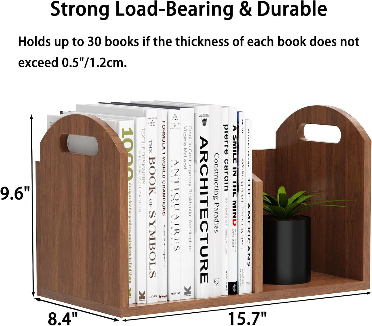 100% Solid Wood Adjustable Desktop Bookshelf, Retro Tabletop Book Shelf File Holder, Vertical Bookshelf Divider Desk Shelf for Home School Office Organization, Perfect for Books Magazine (Brown)
