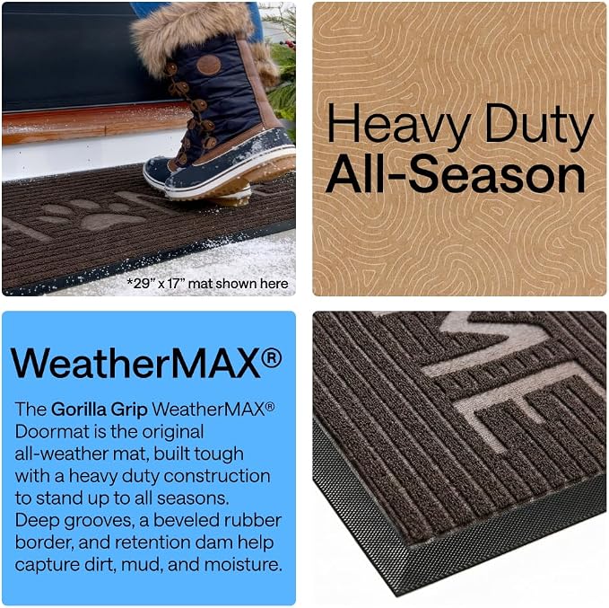GORILLA GRIP 100% Waterproof All-Season WeatherMAX Doormat 35x23, US Designed