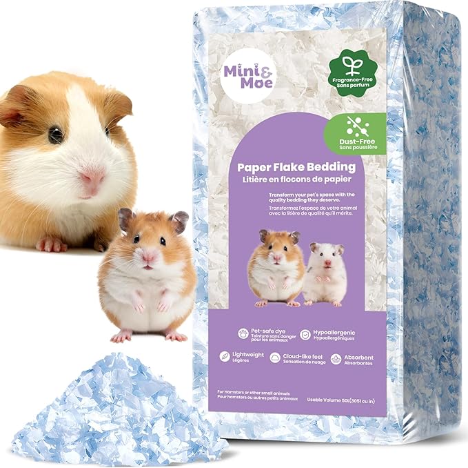 mini&moe Hamster Bedding 23 Liters:Hamster Bedding Dust-Free and Odor Control Moisture Absorbent Natural Paper Small Pet Bedding - for Guinea Pigs, Hamsters, Rabbits, and Small Animal