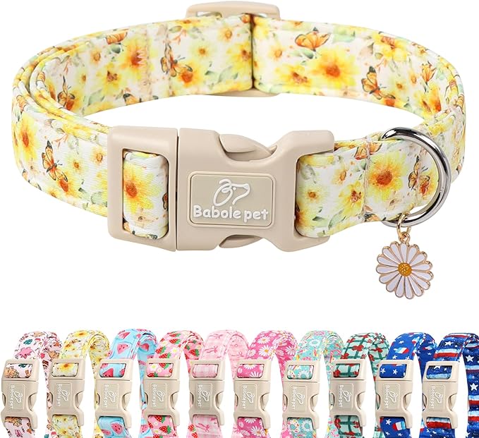 Sunflower Dog Collar, Adjustable Cute Dog Collars for Small Dogs, Lightweight Summer Fall Pet Collar with Quick-Release Buckle for Boy&Girl Dogs S
