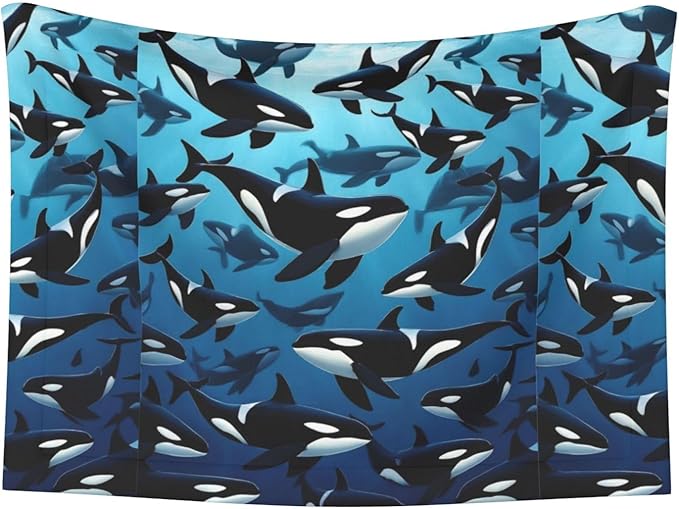 Two Sided Plush Pet Blanket for Crates Carriers Home Use, Killer Whales Orcas Ocean Sea Animals, Reversible Throw with Cozy Dot Fabric and Silky Reverse for Small Large Pets