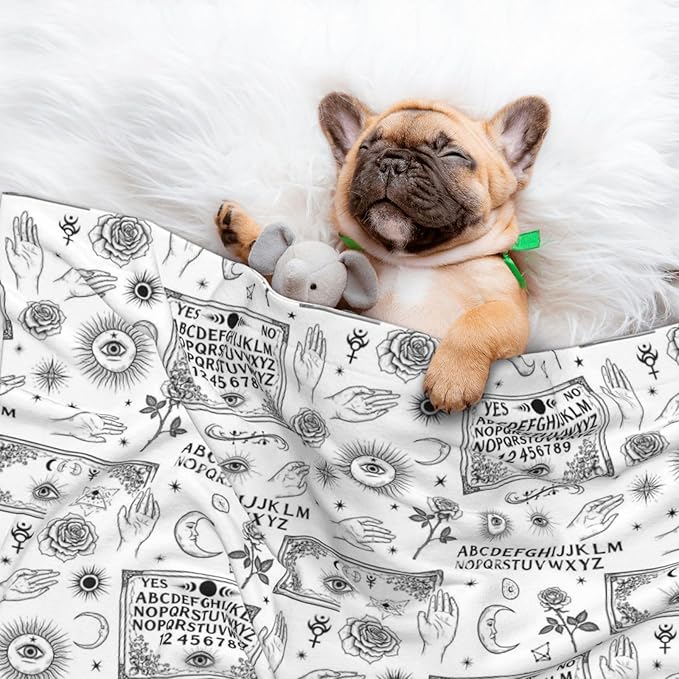 Dog and Cat Blanket in One, Spirit Board with Skull Occultism Set, Double Sided Plush Throw with Raised Dot Pattern on One Side and Flat Velvet on Other for Variety