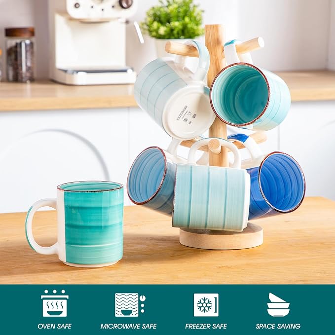 vancasso Bonita Ceramic Coffee Mug Set of 6, 16 Oz Coffee Cups