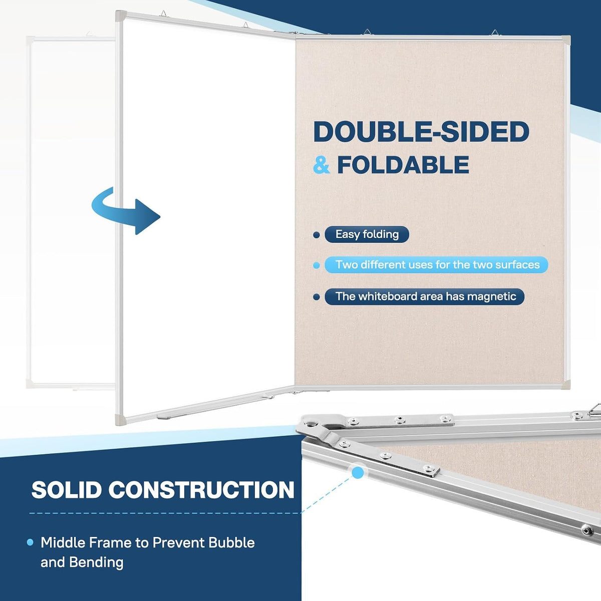Large White Board Dry Erase Foldable Bulletin Board Combo 60x40 for Wall
