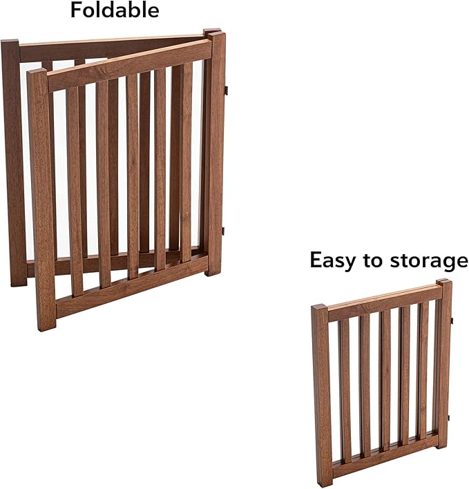 LZRS 2-Panel Wooden Free Standing Foldable Dog Gate Indoor – Solid Hardwood 24" High, Step-Over Safety Pet Gate for Doorways, Stairs & Small Spaces - Indoor Use, Oak