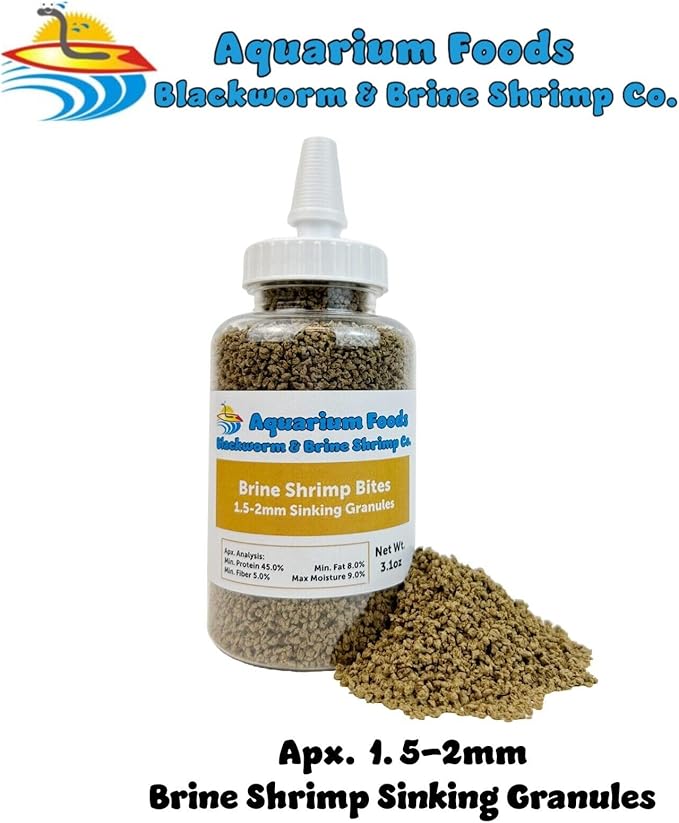 Aquatic Foods Inc. Brine Shrimp Sinking Bites for Guppies, Cichlids, Discus, Corys, Tetras, Bettas All Tropical Fish…3.1oz Squeeze Bottle