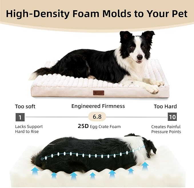 Orthopedic Dog Bed with Firm High-Density Egg Crate Foam, Machine Washable Cover & Non-Slip Bottom for Medium Breeds (Beige, 29" L x 18" W x 3" H)