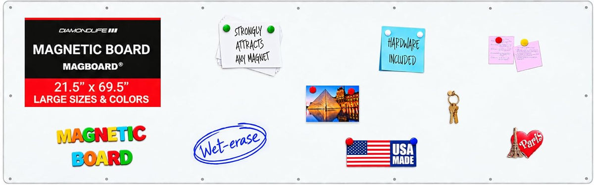 21.5" x 69.5" - Magnetic Board - Wall Mounted Dry & Wet Erase Board for Home, Office, and Classroom - Mounting Screws Included