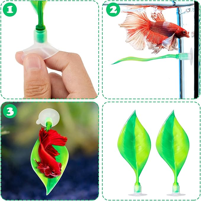 WILLBOND 2 Pcs Green Silicone Betta Fish Bed Leaf Hammock Betta Fish Tank Accessories Decorations for Aquarium Ornaments, Practical Resting Spot, No Bpa, Comfortable and Safe