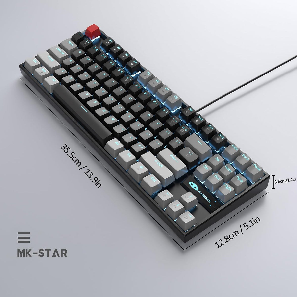 MageGee 75% Mechanical Gaming Keyboard, Red Switch, LED Blue Backlit, 87 Keys Compact TKL Wired Computer Keyboards for Windows Laptop PC Gamer - Black/Grey
