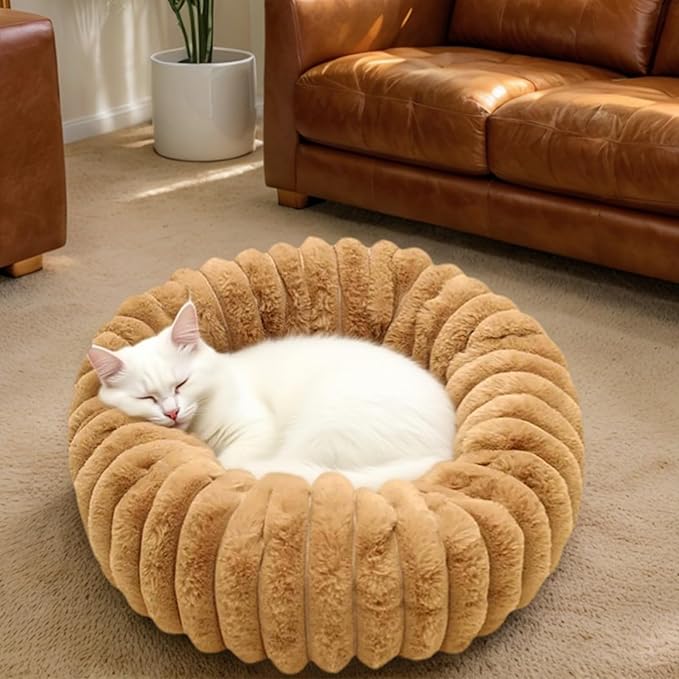 Round Dog Bed, Washable Warm Round Cat Couch, Plush Pet Cushion Non-Slip Pet Furniture for Apartment Travel Corner Home Bedroom Outdoor Offices Indoor Floor Balcony
