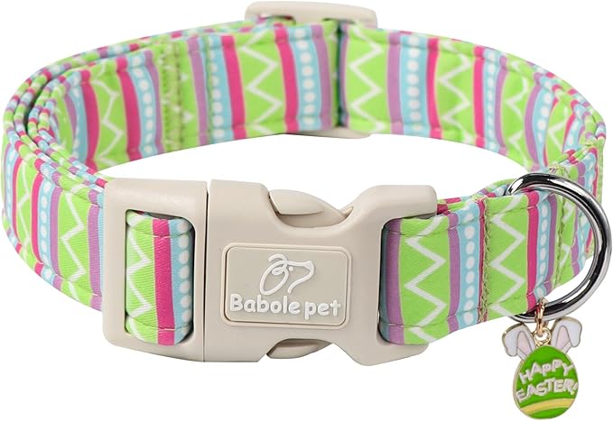 Easter Dog Collar for Small Dogs - Brightly Colored Stripe Easter Collars for Boy Girl Dogs, Adjustable Spring Holiday Pet Collars with Quick Release Buckle XS