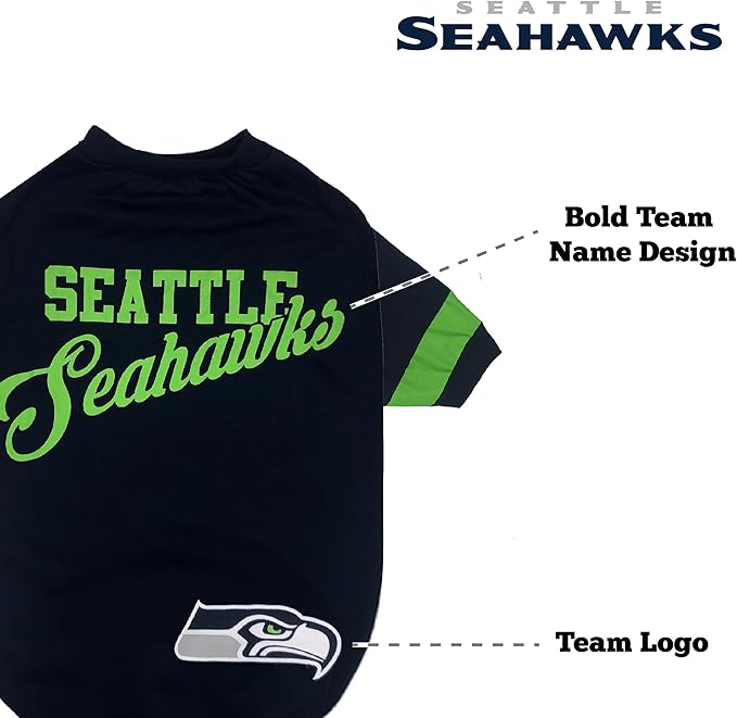 Pets First NFL Seattle Seahawks T-Shirt for Dogs & Cats, Medium. Football Dog Shirt for NFL Team Fans. Stripe Design, Durable & Cute Sports PET TEE Shirt Outfit (SEA-4146-MD)
