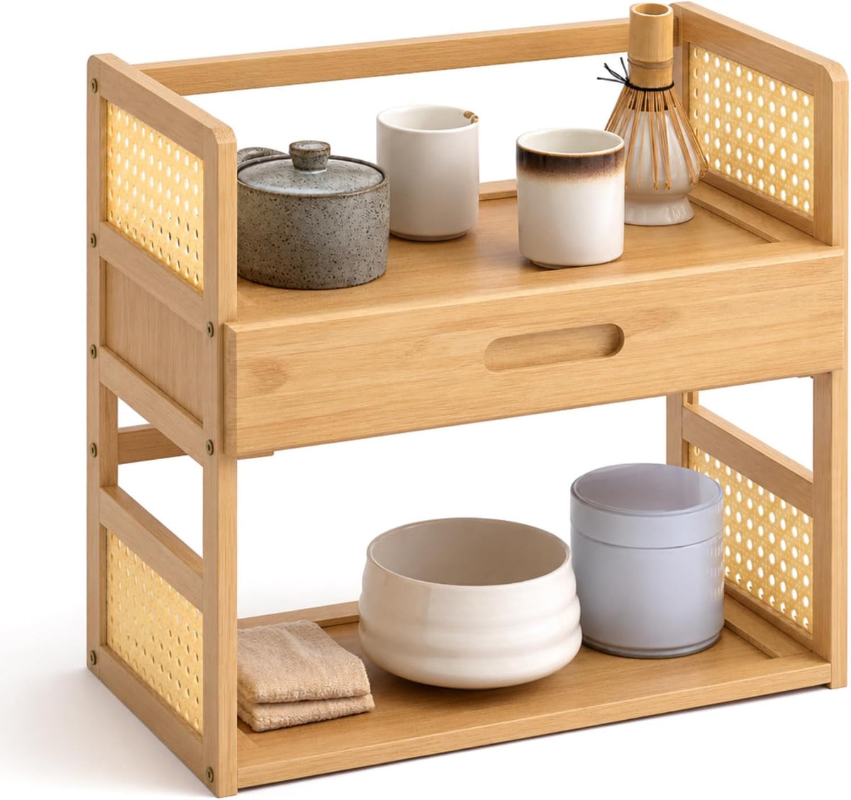 Yalikop Bamboo 2 Tier Matcha Station Organizer Coffee & Tea Station Stand