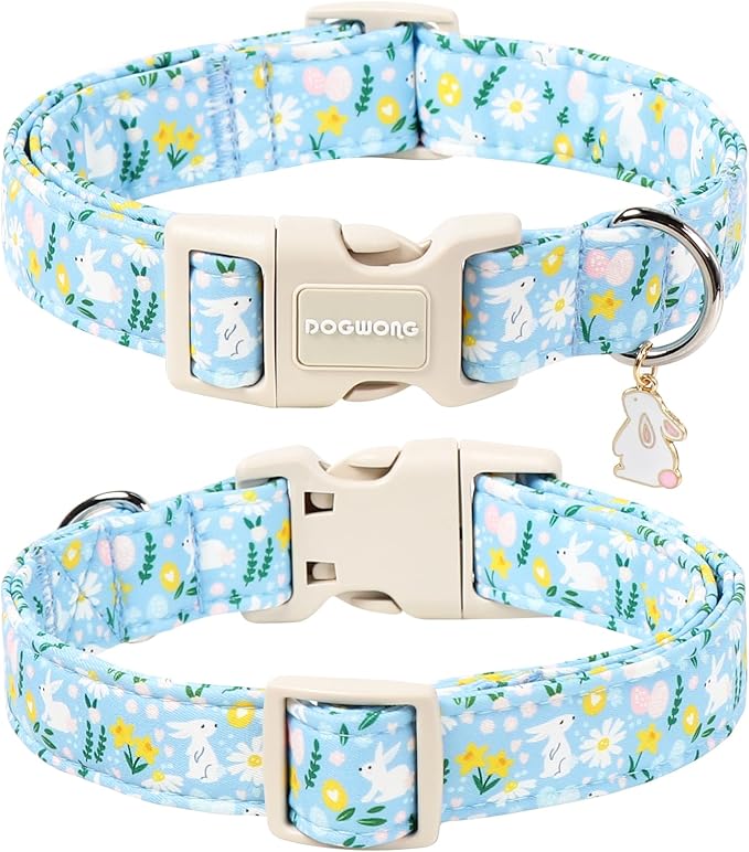 DOGWONG Easter Dog Collar-Cute Easter Rabbit Bunnies Egg Dog Collar, Adjustable Soft Easter Dog Collar for Small Medium Dogs, S