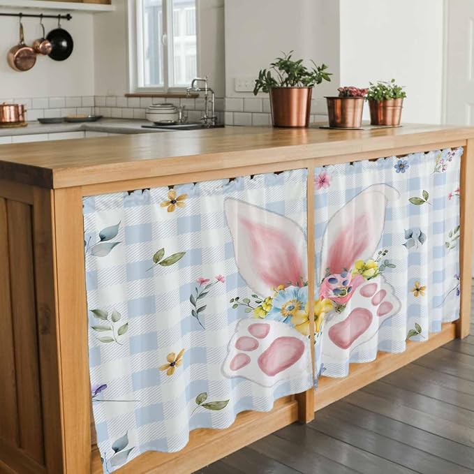Easter Kitchen Tier Curtains 24 Inch Long 2 Panel Set, Rod Pocket Cafe Small