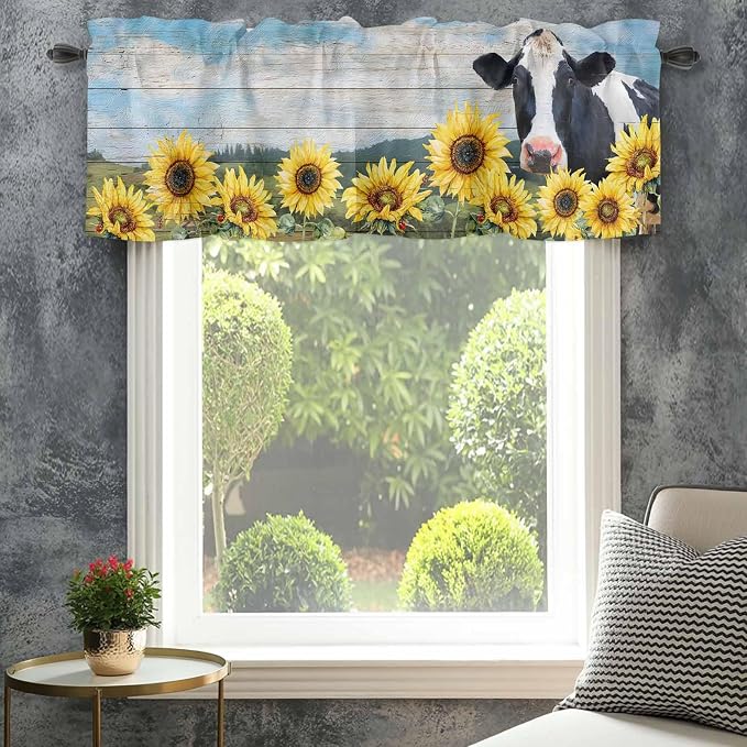 Cow Sunflowers Curtain Valances