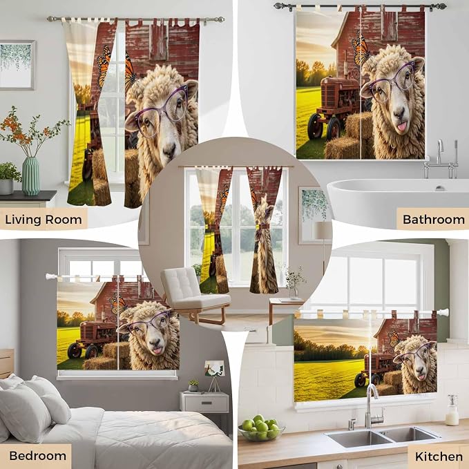 Farm Sheep Living Room Curtains 84 Inch Length, Window Curtains Tab Top