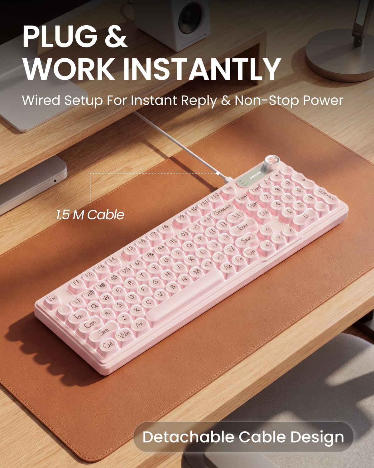 Wired Creamy Keyboard with Number Pad, 98-Key, Media Knob, RGB Backlit-Pink